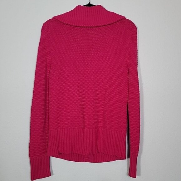 Talbots Chunky Knit Button Up Cardigan Size M Pink Johnny Collar Wool Blend - Picture 10 of 12